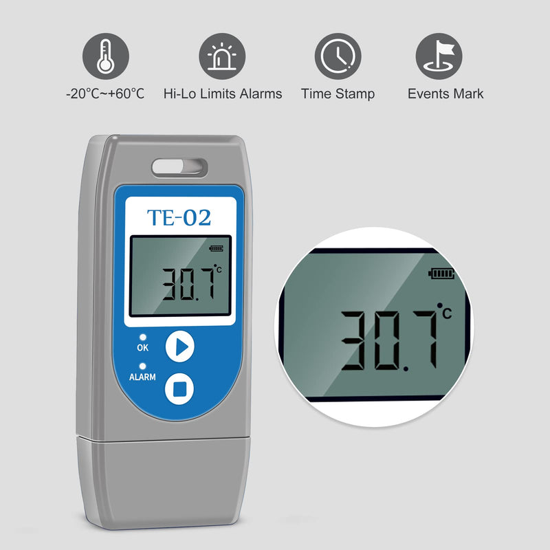 [Australia - AusPower] - ThermElc TE-02 USB Temperature Data Logger Recorder, 32000 Points, High Accuracy, Industrial Temperature Data Logger, LCD Screen, Generation of PDF & CSV 1 