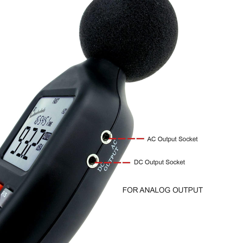 [Australia - AusPower] - Digital Sound Level Meter 30-130dB Range High Accuracy A C Weighting Data Logging 32000 Readings Fast Slow Response Backlit Display AC DC Output Portable Noise Meter 
