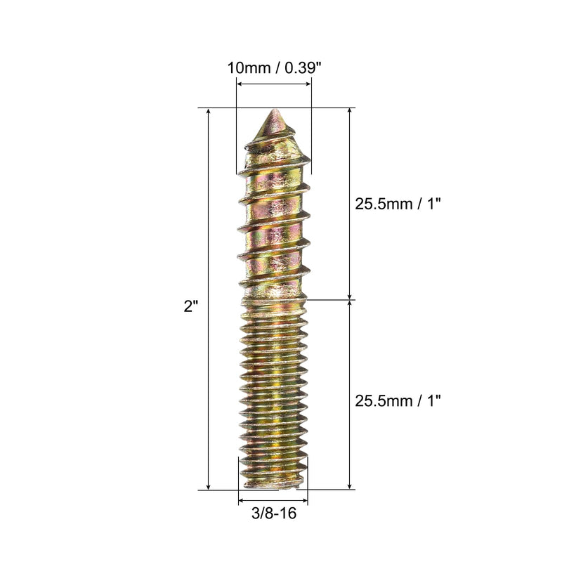 [Australia - AusPower] - uxcell 3/8-16x2 Hanger Bolts, 8pcs Double Ended Screws Wood Dowel Screws for Furniture 3/8-16x2" 8 