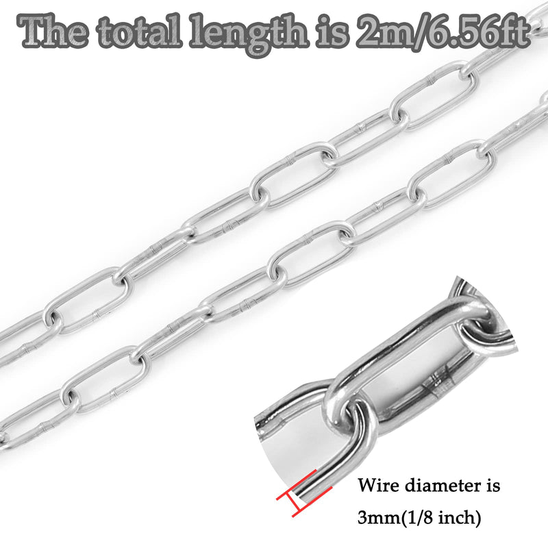 [Australia - AusPower] - 1/8 Inch 304 Stainless Steel Chain, 6.5ft Length Metal Chain Link Heavy Duty Utility Chain for Home Improvement,Hanging Clothes, Plants and Pet Towing 1/8 Inch 
