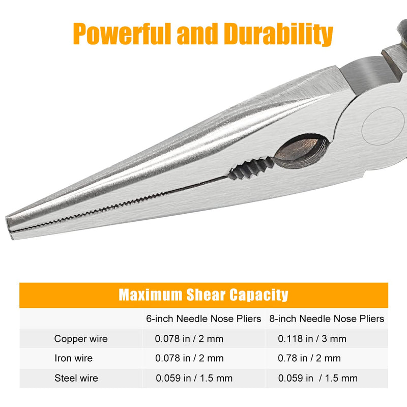 [Australia - AusPower] - Premium VISE-GRIP Long Needle Nose Pliers- 8” & 6‘’, Paper Clamp Precision, High Carbon Steel, Soft Grip with Wire Cutter, Long Nose Cutting Pliers for Home, Fishing, Jewelry, Crafts,2pcs 