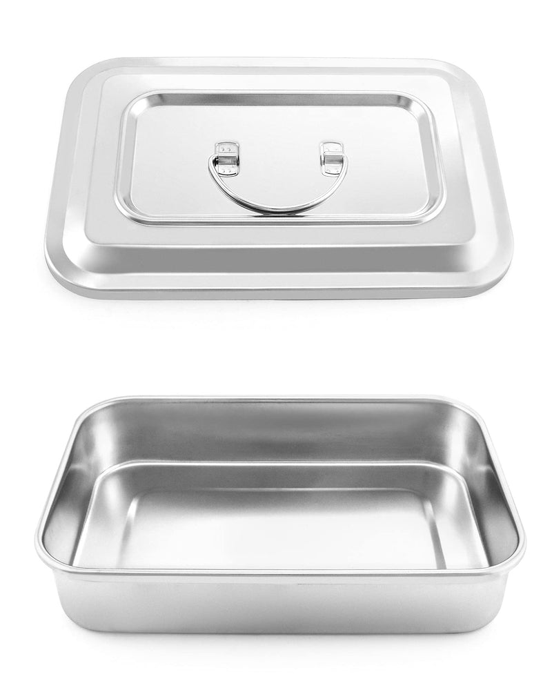 [Australia - AusPower] - QWORK Medical 201 Stainless Steel Instrument Tray Organizer Holder with Lid and Handle Grip for Surgical Medical Dental Instruments, 9.5" x 6.3" x 2" 9" 1 Pack 