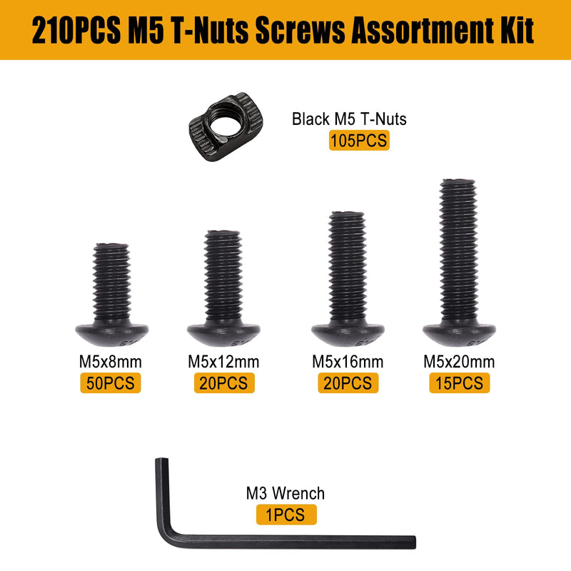 [Australia - AusPower] - weideer 210PCS M5 T-Nuts Screws Assortment Kit,Compatible with Rail Mount,Replacement for M-Lok Nut Screw,M5 Nut and Bolt Assortment Sets for 2020 Series Standard Aluminum Profile 