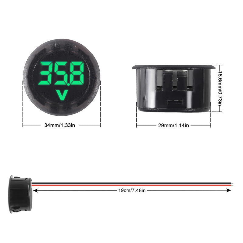 [Australia - AusPower] - 4PCS DC 12V 24V Car Voltmeter LED Digital Display Voltmeter 4-100V Waterproof Digital Round Panel Voltage Tester Gauge Meter for Boat Vehicle Motorcycle Truck ATV UTV (Green Light) Green 