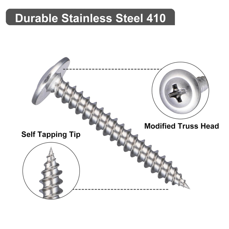 [Australia - AusPower] - 125Pcs #8 x 1-1/2 Inch Wood Screws Phillips Modified Truss Head Stainless Steel 410 Quick Metal Self Tapping Screws 