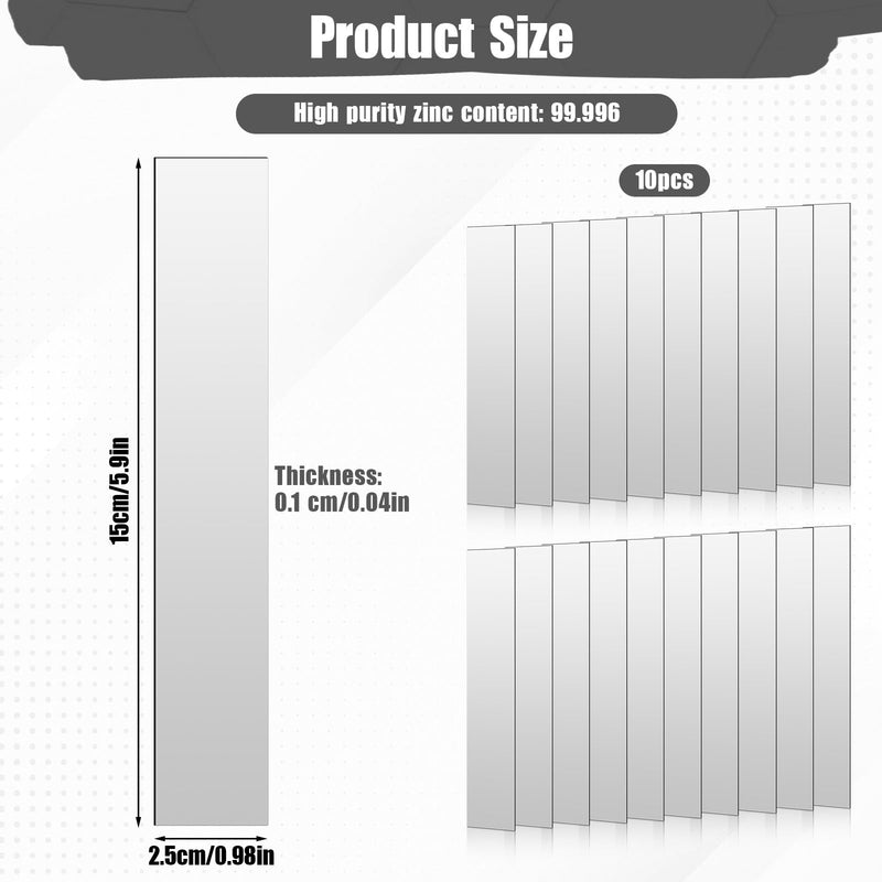 [Australia - AusPower] - 20 PCS Pure Zinc Anode Sheet Pure Zinc Electrode Strip 5.91 X 0.98 in Anode Plate for Plating and Electroplating Lab Research Science Project 