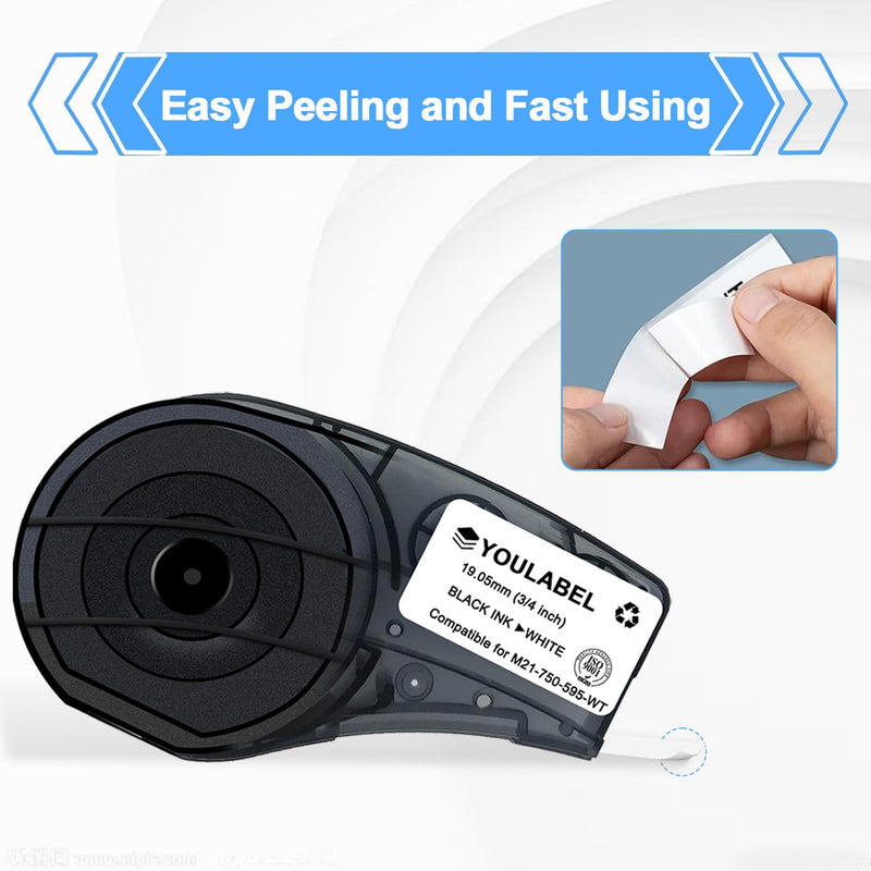 M21-750-595-WT Compatible for (M21-750-595-WT) All-Weather Vinyl Label for Indoor/Outdoor ID, Black on White- for M210, M210-LAB, M211, BMP21-PLUS and BMP21-LAB Printers, 0.75" W 21" L (3 Pack) ﻿