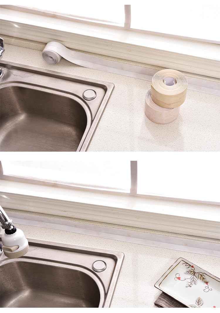 White Waterproof Caulk Tape PVC Self Adhesive Caulk Strip Joint Adhesive Shower Bathtub Joint Strip Bathroom Sealing Tape Kitchen Sealing Tape and Shower Tile Sealant White
