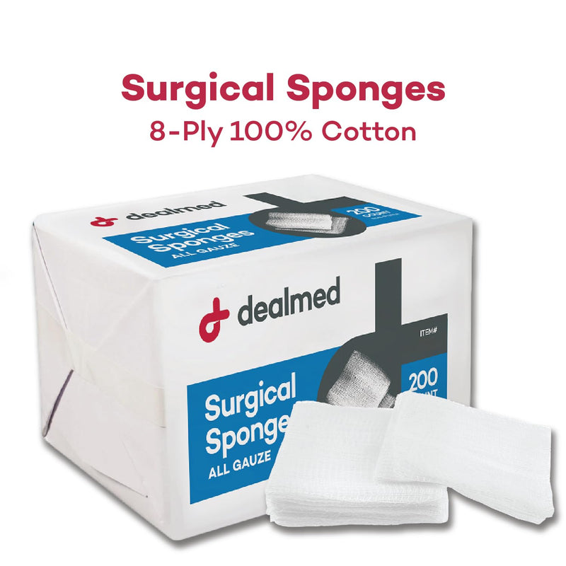 [Australia - AusPower] - Dealmed 2" x 2" Surgical Sponges, 8-Ply, Non-Woven Absorbent Gauze Sponges for Wound Care, First Aid Kits and Medical Facilities, 200 Count (Pack of 2) 2” x 2” 2 Pack 