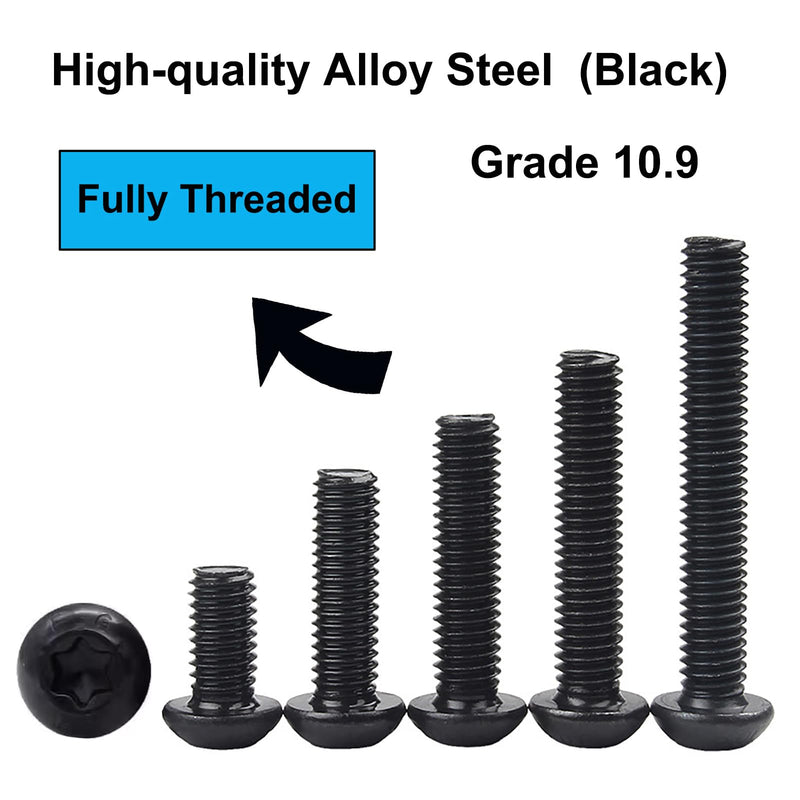 [Australia - AusPower] - 75Pcs Button Head Torx Drive Screws Bolts, Grade 10.9 Alloy Steel, M6 x 12/16/20/25/30 mm Star Drive Machine Screws Set with T30 Wrench, Black Oxide Finish, Fully Threaded Pitch : 1.0 mm Black-M6 Button Head Trox Screws 