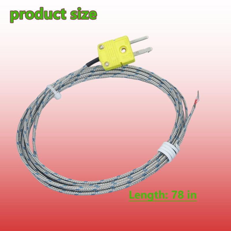 [Australia - AusPower] - 2 Packs K-Type thermocouple Probes Glass Fiber Cable 78 in Detection Range -50°F to 900°F 