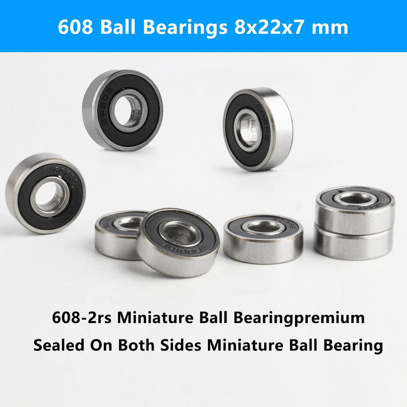 20 Pcs 608 2RS Ball Bearings, 608-2RS Skateboard Bearings, 8x22x7mm 608rs Bearings, Bearing Steel, High Precision Rating Fidget Spinner Bearings, Deep Groove Ball Bearings, Scooter Skate Bearings