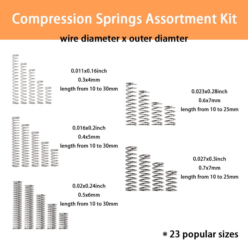 [Australia - AusPower] - 300PCS Compression Springs Assortment Kit 23 Different Sizes Mini Stainless Steel Mechanical Springs for DIY Repair Project K-P-051-300 300 