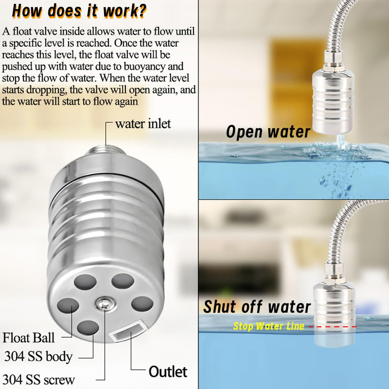 [Australia - AusPower] - Float Valve, 1/2" to 3/4" 1" Water Float Valve, 304 Stainless Steel Float Valve, Fully Automatic Water Level Controller Float Valve for Water Tank, Livestock Troughs, Pool, Distiller 