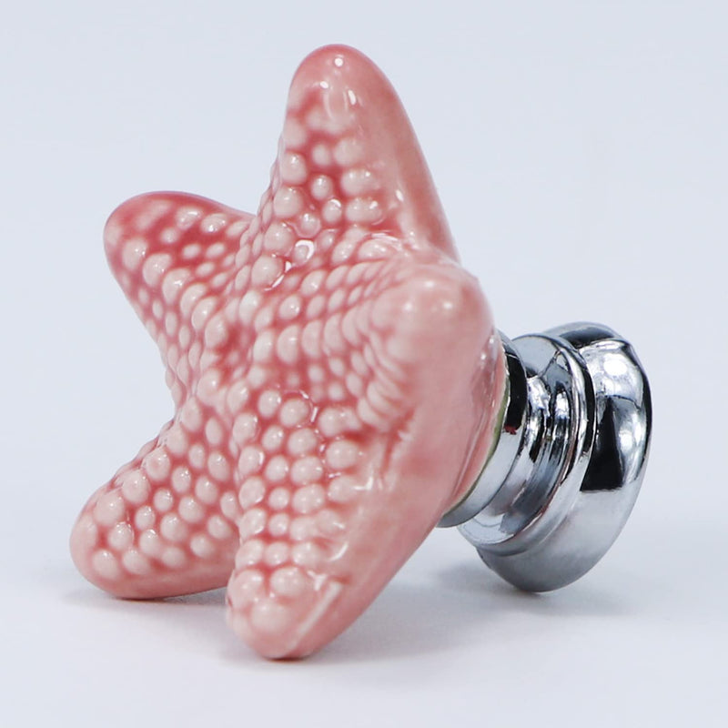 Starfish Drawer Knobs Coastal Kitchen Cabinet Knobs Beach Themeb Knob Ceramic Dresser Pulls and Handles for Dresser Cupboard Wardrobe Cabinet Handle Pink (Pink, 12Pcs) Pink, 12Pcs