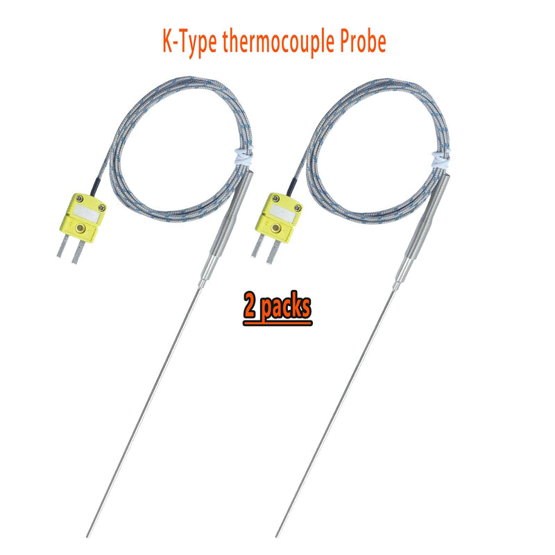 [Australia - AusPower] - 2-Pack TL1918SL K-Type thermocouple Probe Probe 11.9 inches/0.13 inches Cable 40 inches Measurement Range 40°F-1100°F 