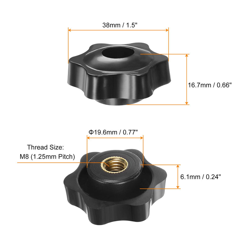 [Australia - AusPower] - 4pcs Star Knobs M8 Female Thread 38mm Head Plastic Through Hole Brass Screw-in Clamping Handles Threaded Hand Knobs, Black M8 x 38mm 