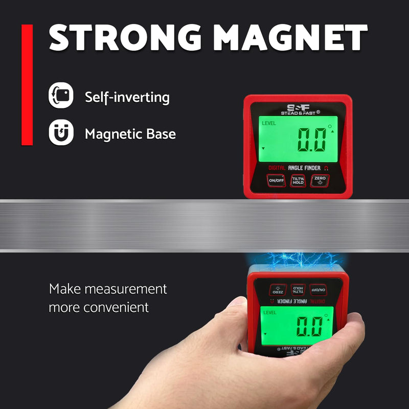 [Australia - AusPower] - S&F STEAD & FAST Digital Angle Finder Gauge Magnetic Protractor Inclinometer Table Saw Angle Gauge Level Cube with Magnetic Base for Woodworking, Carpentry, Construction Red 