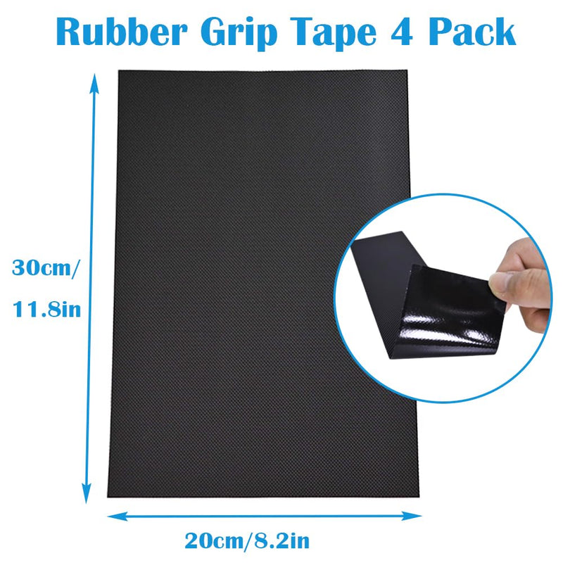 Large Rubber Non-Slip Grip Tape 8.2 x 11.8inches Waterproof Adhesive Anti-Slip Tape for Handles, Furniture, Bathtubs, Frames, Gaming Devices, and Other Indoor/Outdoor Uses (Black, 4-Piece Set)