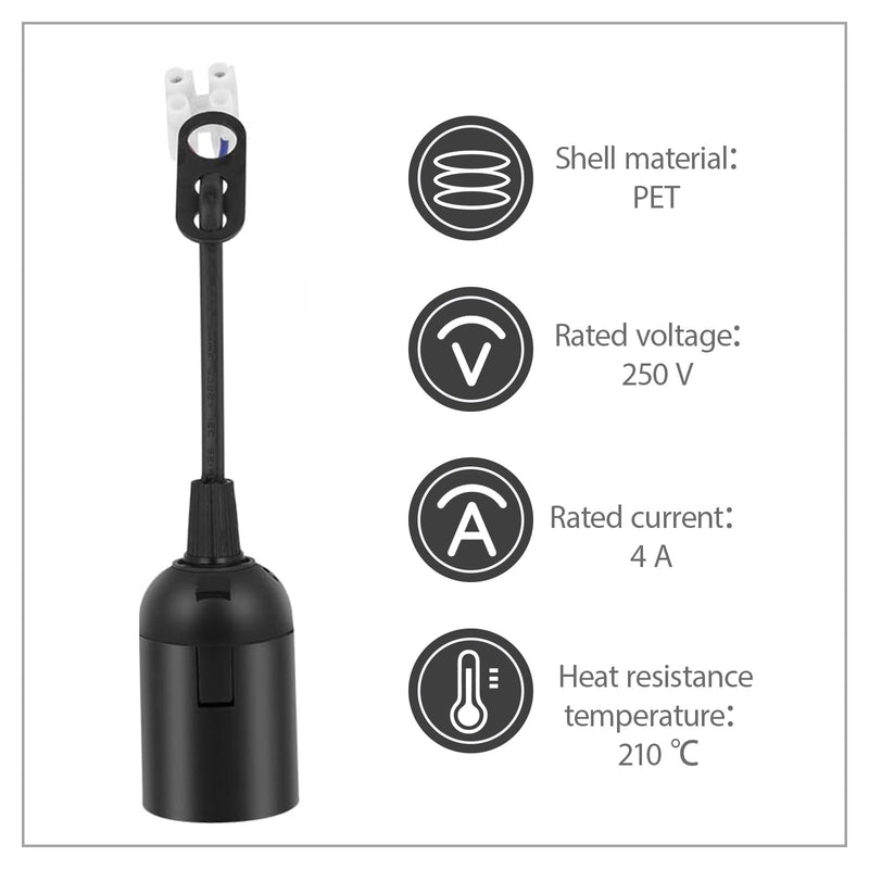 Pack of 12 E27 Construction Sockets Black with Quick Connector and Strain Relief, Construction Socket with Bulb, Lamp Holder E27 for Construction Sites, DIY Projects, and Temporary Lighting