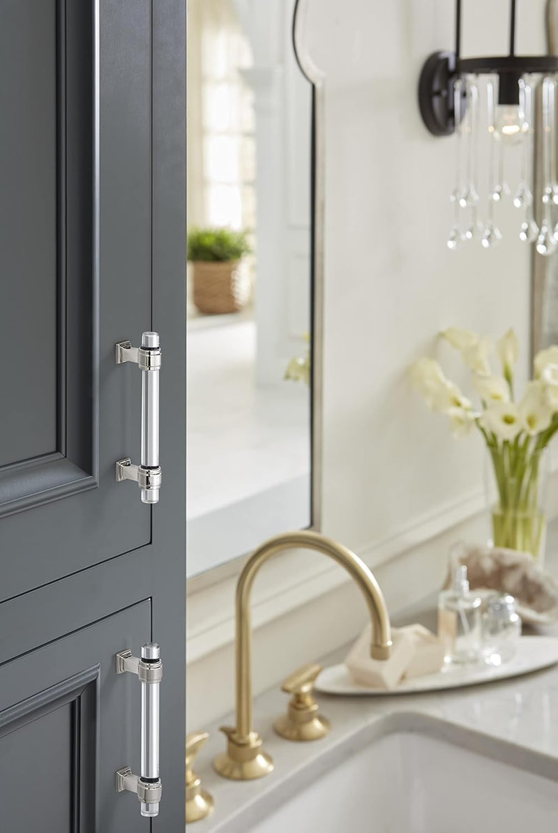 Amerock | Cabinet Pull | Clear/Polished Nickel | 3-3/4 inch (96 mm) Center-to-Center | Glacio | 1 Pack | Drawer Pull | Drawer Handle | Cabinet Hardware