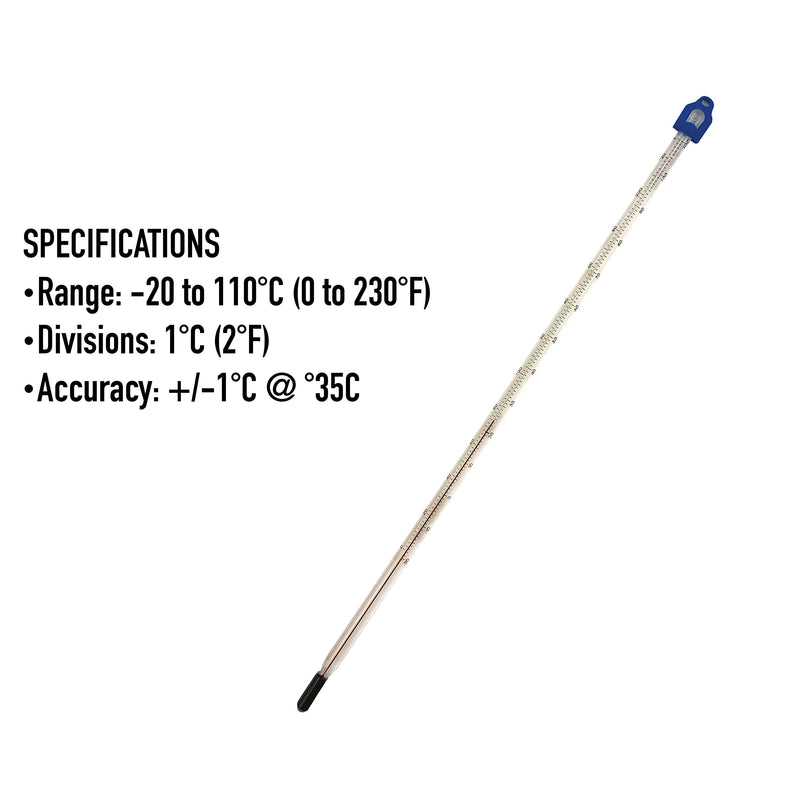 [Australia - AusPower] - Glass Thermometer -10 to +110 C&F 300mm Liquid in Glass Thermometer for Water and Liquids - Scientific Laboratory Grade Thermometer for Science Class Project Partial Immersion Thermometer 