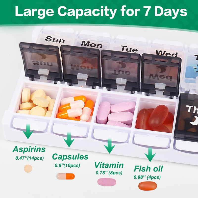 [Australia - AusPower] - Shintop Pill Organizer 2 Times a Day, Easy Fill Weekly Pill Box Am Pm Push Button Pill Container 7 Day Medicine Organizer for Vitamins Supplements ?Black&White? Black&white 
