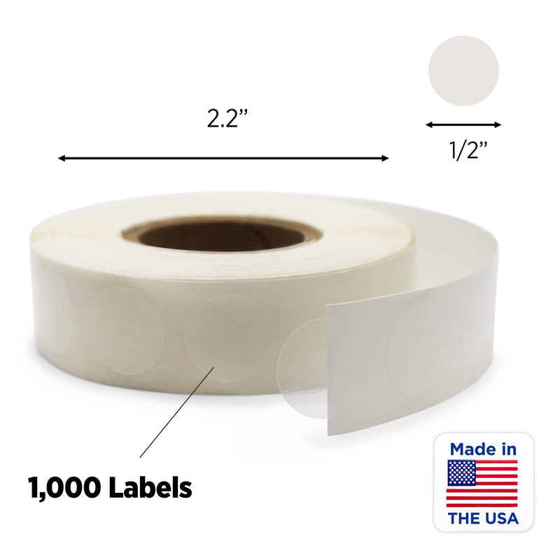 ChromaLabel 0.50 inch Round Label Clear Transparent Dot Stickers, 1000 Labels per Roll, Non-Perforated 1/2" Diameter 1000/Roll