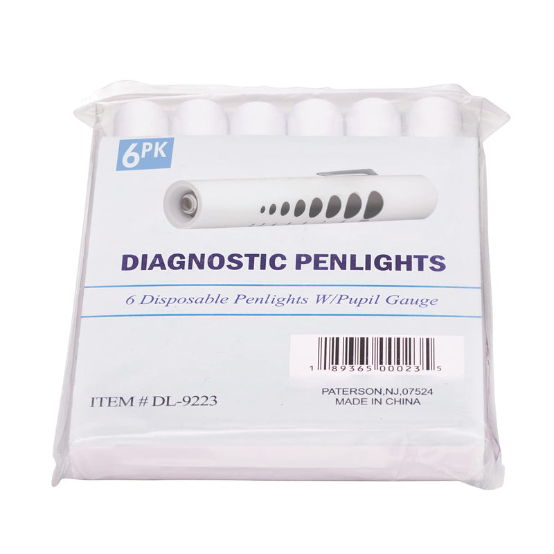 [Australia - AusPower] - 6 Pack Disposable LED Pen Light with Pupil Gauge, Medical Diagnostic Penlight for Doctors Nurses EMTs and Nursing Students, White 