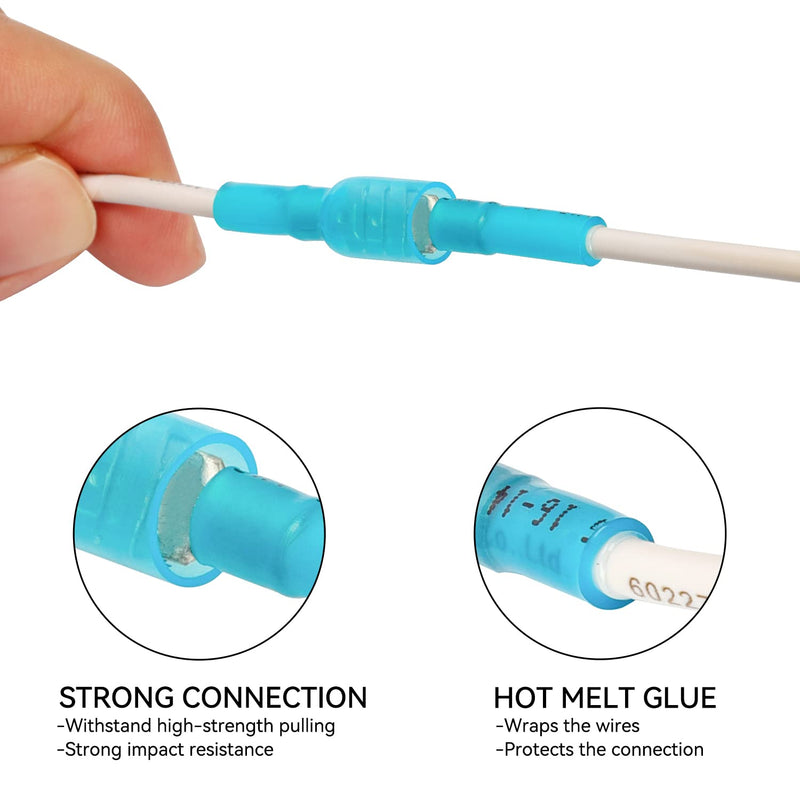 [Australia - AusPower] - HKS 100PCS Female Spade Connector Blue 16-14 AWG - Heat Shrink Electrical Quick Disconnect Wire Connectors Kit - Tinned Red Copper - Automotive Marine Crimp Connectors - Waterproof and Insulated Female Spade Terminal 
