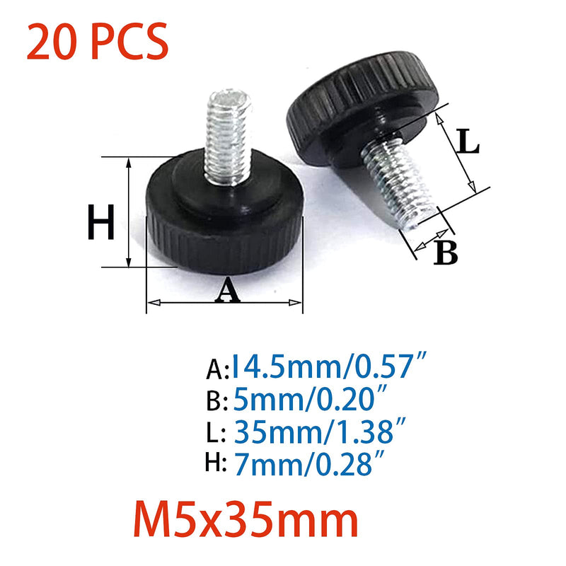 [Australia - AusPower] - M5x35mm Male Thread Thumb Screw Knobs,Grip Thumb Screw,Threaded Knurled Knobs Grip,Round Head Clamping Knobs (20 Pcs Black? M5x35mm(20 Pcs) 