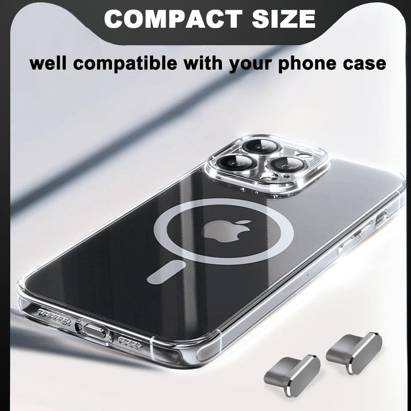 [Australia - AusPower] - 4 Pack Designed for iPhone 15 Pro Max Plus USB C Anti Dust Plugs C Charging Port Covers with 2 Plug Holders, Full Protection Caps Wireless Charging Friendly Phone Accessories(Gray) 