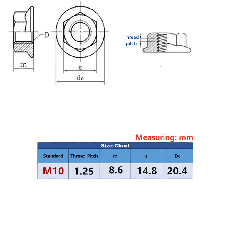 [Australia - AusPower] - M10 x 1.25mm 30PCS Flange Nut Thread Hardware Nuts,304 Stainless Steel Serrated Flange Metric Hex Flange Nuts Bright Finish M10x1.25mm -30 PCS 