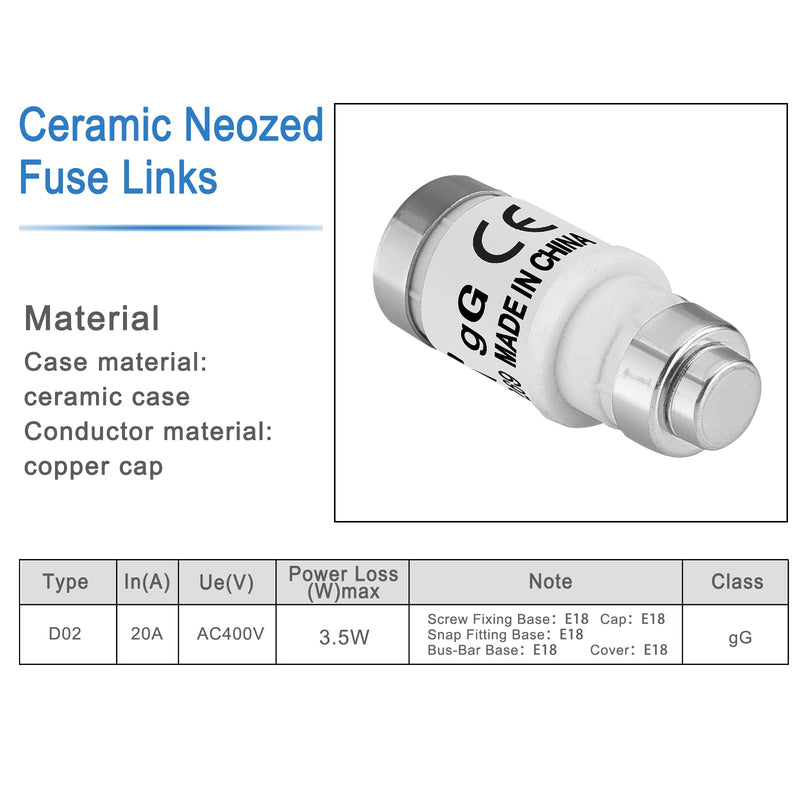 [Australia - AusPower] - Heschen Ceramic Neozed Fuse Inserts, D0 Type Fuse Insert, D02, 25A 400VAC, gL/gG Type, Pack of 10 