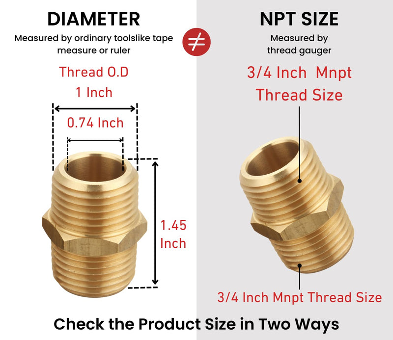 [Australia - AusPower] - 3/4 Inch NPT Brass Nipple Male Pipe Fitting Adapter, Hex Nipple, (3/4 inch x 3/4 inch NPT Male, 2 Piece), Straight Connector Pipe Fitting 3/4" x 3/4" NPT Male 
