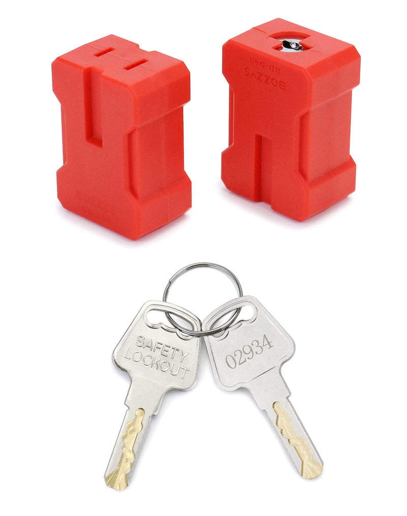 [Australia - AusPower] - QWORK Electrical Cord Plug Lockout Device for Electrical Cord, 2 Pack Plug Locking Safety Lock Fits 2 & 3 Prong Plugs, Electrical Shutdown Service American Standard, Built-in Lock Cylinder, Dual Key, 
