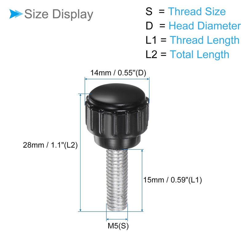 [Australia - AusPower] - Knurled Thumb Screws, M5 Thread 15mm Thread Length, Plastic Knobs Clamping Screws - (Applications: for Sawing Machines), 20-Pieces 