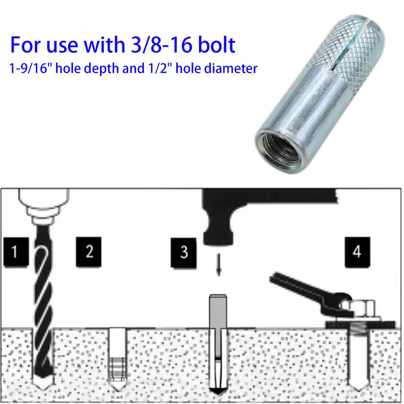 Drop-in Anchor Zinc Plated, 3/8"-16 Anchor Thread Size, 1/2 in Anchor Diameter, 10 Packs