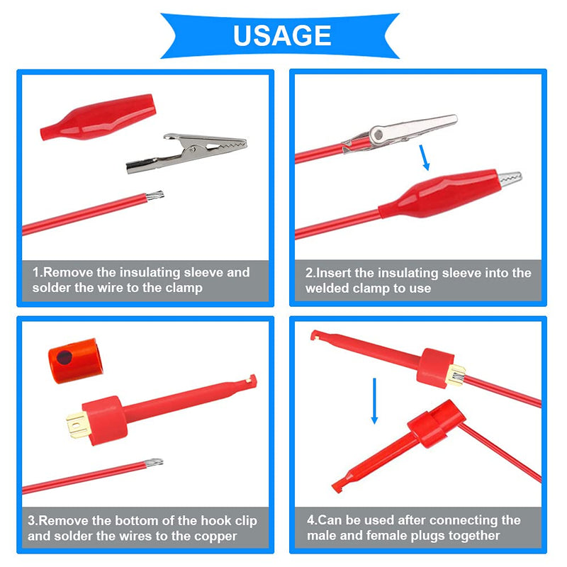 [Australia - AusPower] - 10PCS Alligator Clip 28/35/45mm Insulated Electrical Test Clamps (Red & Black) Crocodile Clamps Jumper Helper with 5PCS (Red & Black) Test Hook Clip Alligator Clip + Hook Clip 