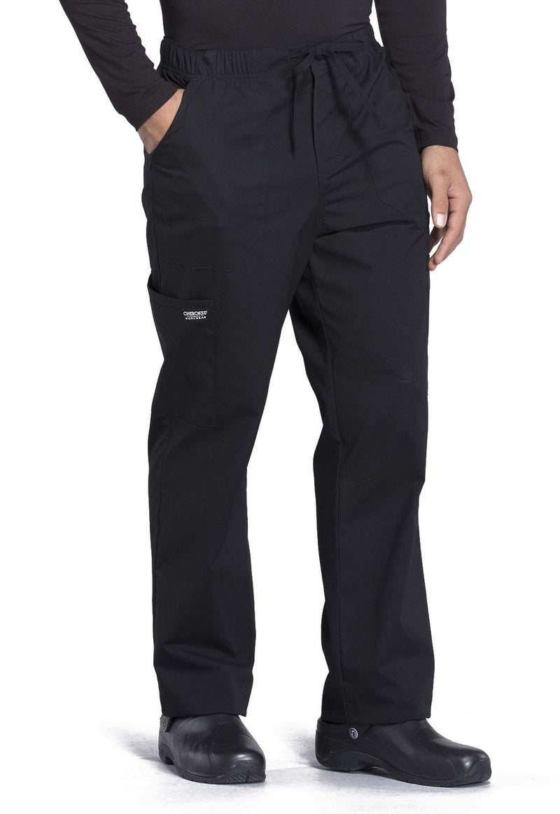 [Australia - AusPower] - Cherokee Men's Scrub Pant Tapered Leg Fly Front Cargo Pant with 5 Pockets WW190 Large Black 