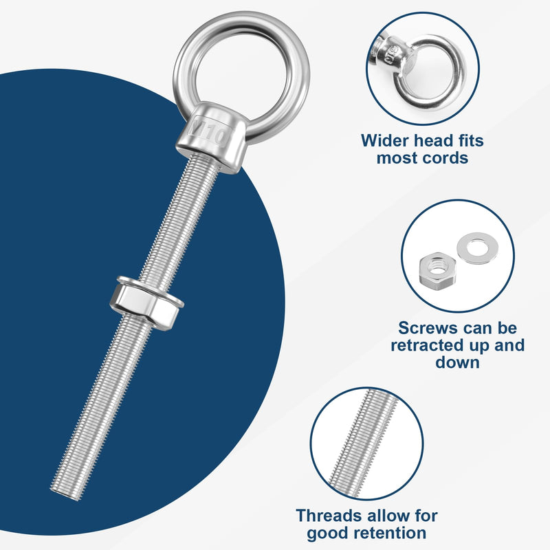[Australia - AusPower] - 5 Pack Eye Bolt 3/8" x 4" Long, Stainless Steel Welded Extension Bolts Swing Basket Suspension Fittings Mechanical Eye Bolts with Shoulder and NUT for Indoors and Outdoors 
