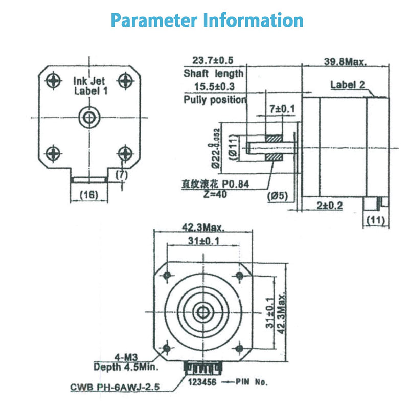 Creality Official 42-40 Stepper Motor with Extruder Gear, 2 Phase 1A 1.8 Degree 0.4 N.M for 3D Printer Extruder, Compatible with E-axis of Ender 3/Ender 3 V2/Ender 3 pro/Ender 5/CR-10 3D Printer 42-40 E Stepper Motor