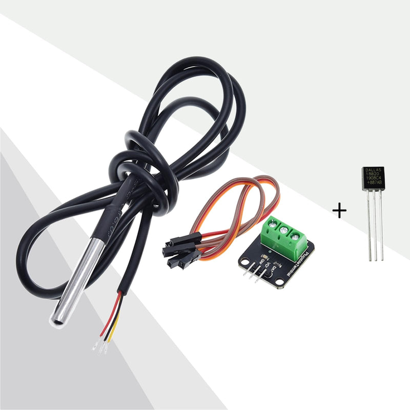 [Australia - AusPower] - 2 Pack Temperature Sensor Module Kit with 1m Cable Waterproof Stainless Steel Probe, Temperature Sensor Chip for Arduino and Raspberry Pi 