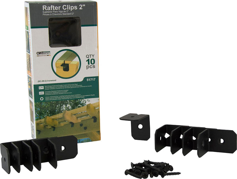 OZCO 10 Pcs Ironwood Rafter Clips 2" | Decorative Angle Rafter Clips for Pergola, Deck, Fence and Outdoor Wood Structures | Powder-Coated Galvanized Steel Hardware Ironwood 2" 10 Pack