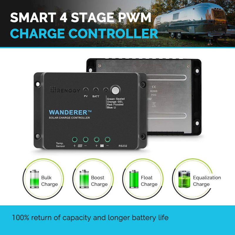 Renogy Wanderer Li 30A 12V PWM Negative Ground Solar Charge Controller Solar Panel Regulator w/ Temp Sensor Function Fit for Lithium, Sealed, Gel, and Flooded Batteries, Wanderer Li 30A 30 Amp Wanderer Li Negative Ground