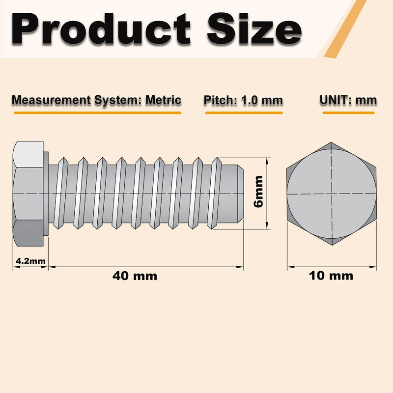 [Australia - AusPower] - 16PCS M6 Hex Bolts M6x40mm Hex Head Bolts Stainless Steel 304 M6-1.0 Hex Bolt Fully Threaded Hex Tap Bolts Metric Hexagon Head Screw Machine Bolts Right Hand External Hex Drive M6*40mm 