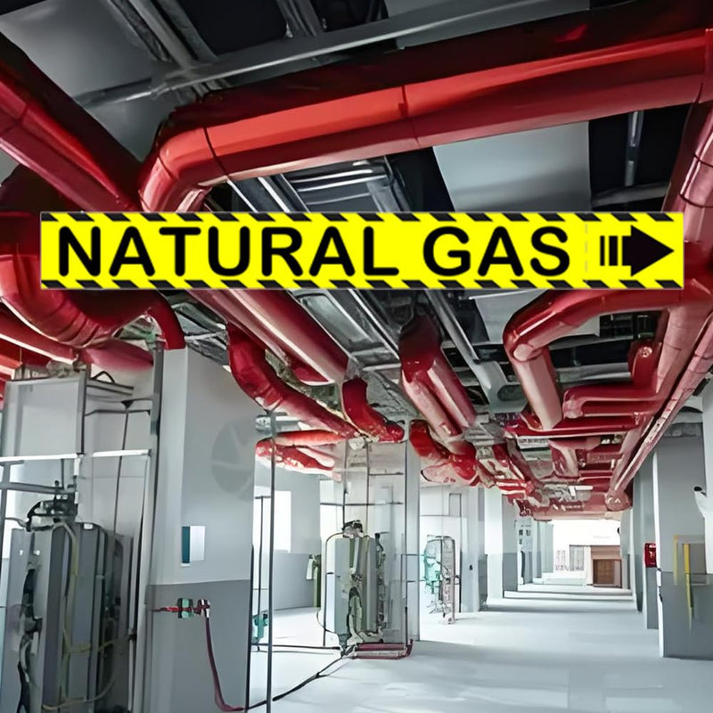 Nature Gas Pipe Labels with Arrows 8 x 1 inch Gas Marking Safety Labels for Pipes Identification, Inspections, Detector, Regulator and Heaters 10 Pack (Naturals Gas) Natural Gas