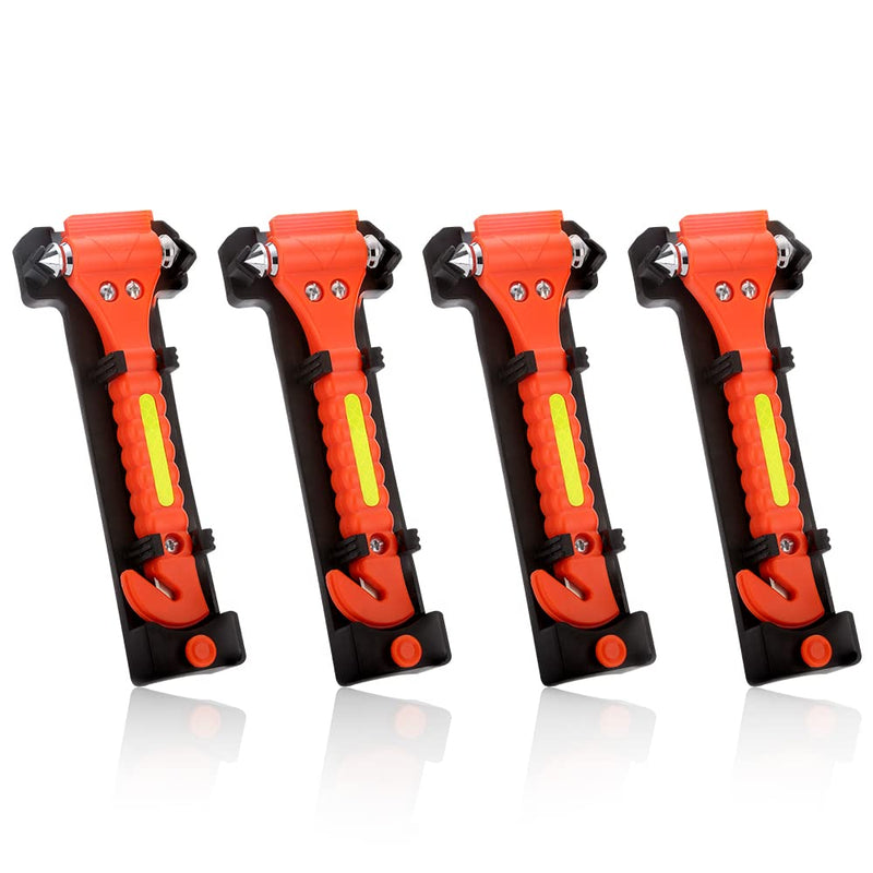 SINSEN Car Safety Hammer, Window Glass Hammer Breaker and Seat Belt Cutter Emergency Escape Tool Auto Car Escape 2-in-1 for Family Rescue & Automotive Escape Tools, Reflective Tape, Set of 4 (T-04) Reflective Red 4 Pack