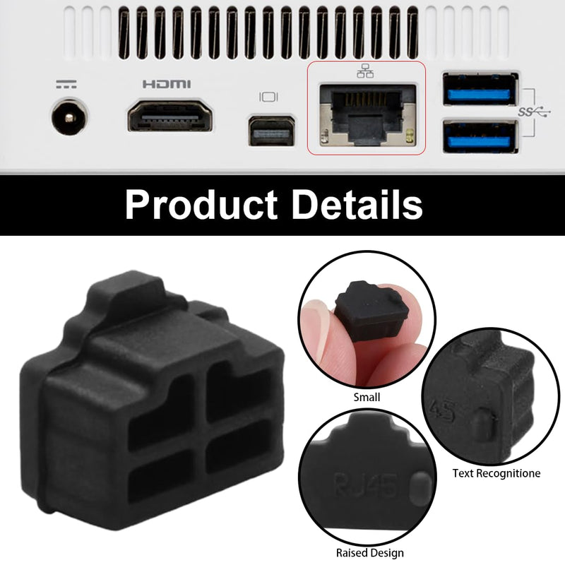 [Australia - AusPower] - SGERUFZ Pack of 30 Silicone Dust Protection RJ45 Port Dust Cover Suitable for PC, Switch, Router, Idle RJ45 Port Plug Cover (Black) 