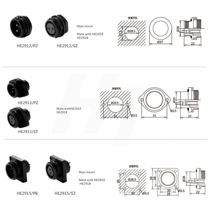 [Australia - AusPower] - HE29 6 Pin Power Waterproof Connector 25A, Quick Disconnect Male Female Right Angle Wire Plug Panel Mount Socket, Outdoor Marine Electrical Circular Solder 6 pin 25A 